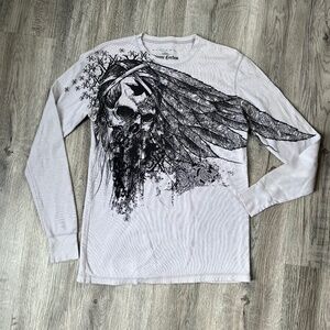 Xtreme Couture Thermal Shirt Men’s L Gray Affliction Grunge Biker Gothic Cross